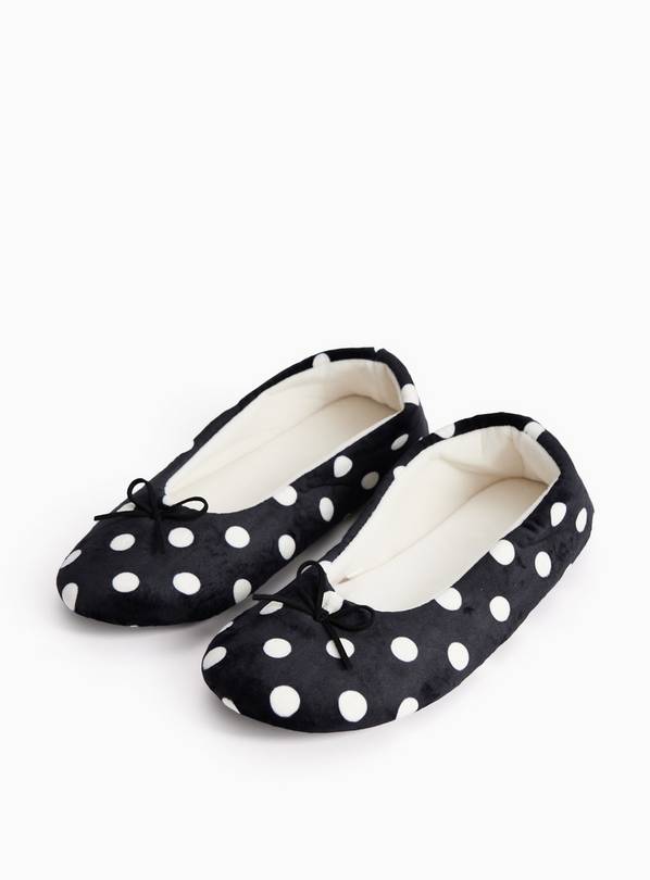 Black Polka Dot Print Ballerina Slippers. 4